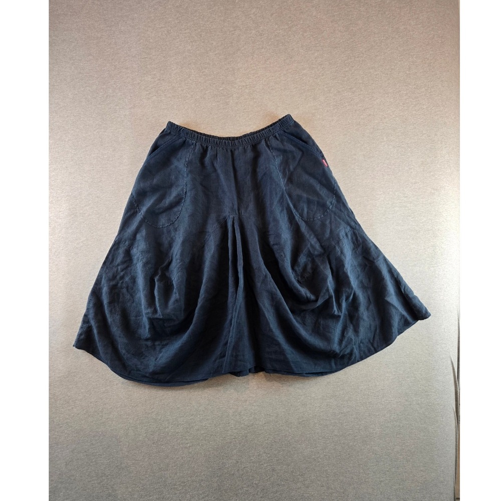 Hard Tail Forever Linen Skirt Womens Large Navy Elastic Waist Midi Minimalist